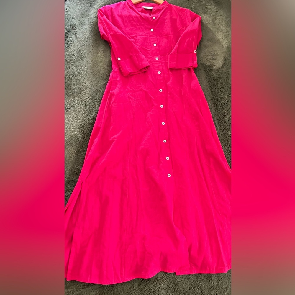 Women's Maxi Shirt Dress in Bright Pink